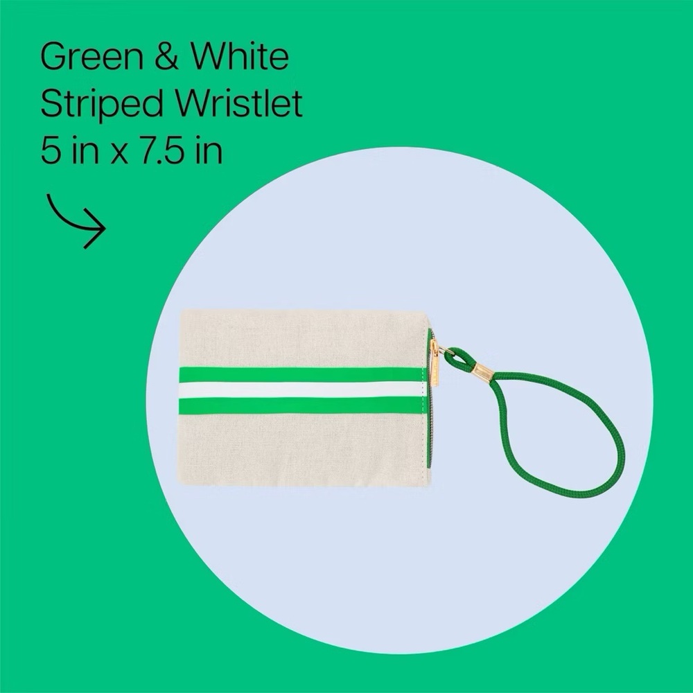 Noted nwt by Post-it Sport Court Green and White Striped Canvas Pouch Wristlet - Picture 2 of 5